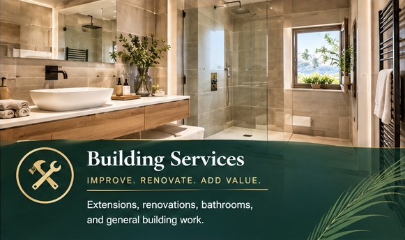 Renovated bathroom with walk-in shower, stone tiling and timber vanity